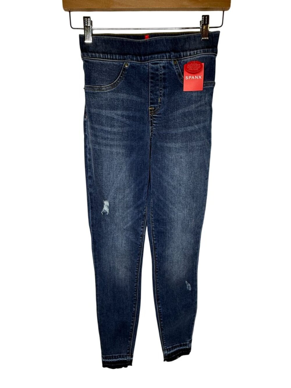 SPANX XS Distressed Pull On Skinny Jeans Stretch Denim